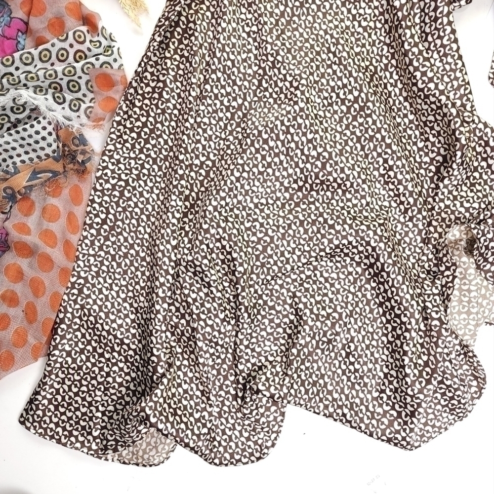 New A.P.N.Y. Brown White Patterned Satin Dress Sz 12 - Picture 2 of 16